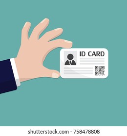 Hand holding the id card. Vector illustration flat design.