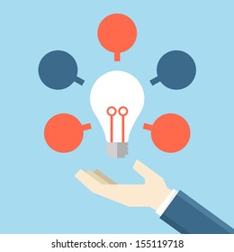 hand holding idea bulb, vector