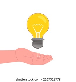 Hand holding an idea lightbulb. Vector illustration.