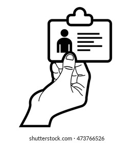 hand holding identity card in outline-vector drawing