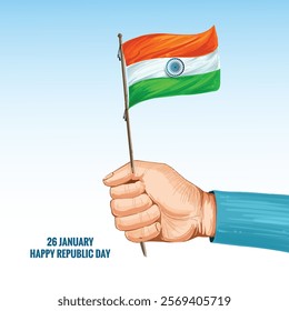 Hand holding indian flag for republic day celebration card design