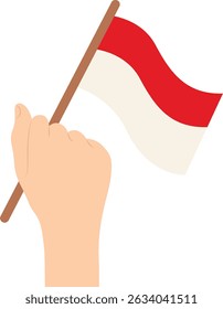 Hand Holding Indonesian Flag Illustration with Flat Cartoon Design. Isolated Vector