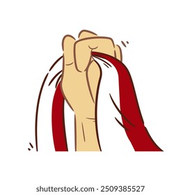 Hand holding indonesian flag, national heroes day, doodle illustration.