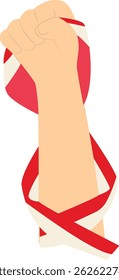 Mano sosteniendo la bandera indonesia. Ilustración vectorial en Diseño Plano