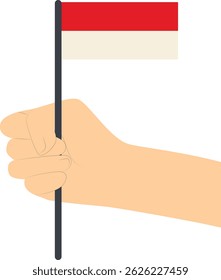 Hand Holding Indonesian Flag. Vector Illustration in Flat Design