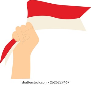 Mano sosteniendo la bandera indonesia. Ilustración vectorial en Diseño Plano