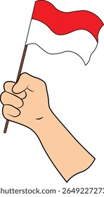 Hand Holding a Indonesian Flag. Vector Illustration.