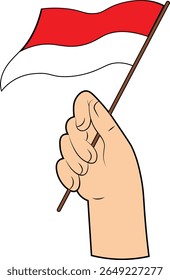 Hand Holding a Indonesian Flag. Vector Illustration.