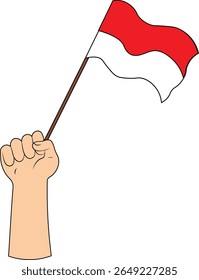Hand Holding a Indonesian Flag. Vector Illustration.