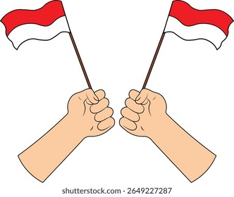 Hand Holding a Indonesian Flag. Vector Illustration.