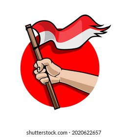 hand holding indonesia's flag isolated on white background. eps vector