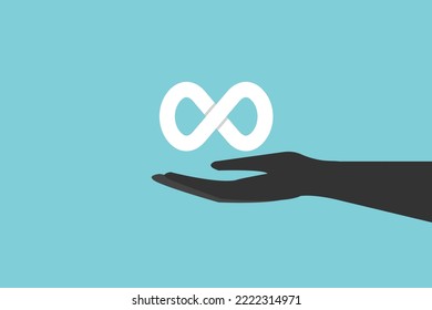 Hand holding infinity symbol community connection of metaverse world global network technology system.