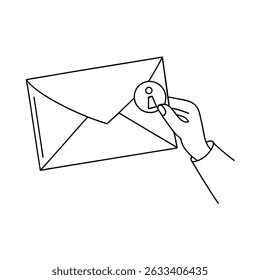 Una mano que sostiene un icono de información que se acerca a una ilustración de arte lineal moderno sobre