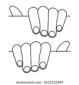 Hand Holding Invisible Object Outline Vector Illustration. This minimalist vector line art illustration features a stylized human hand grasping an invisible horizontal object.