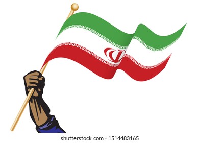 The hand holding the Iran flag.