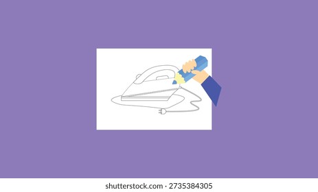 Hand holding iron vector flat illustration. Ironing, ironing concept.
