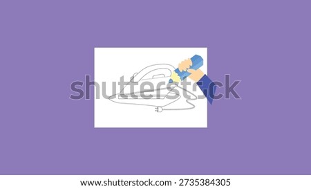 Hand holding iron vector flat illustration. Ironing, ironing concept.