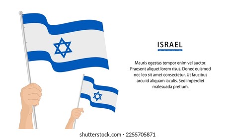 Hand holding Israel flag. Illustration in flat style. Waving flag of Israel isolated. vector illustration