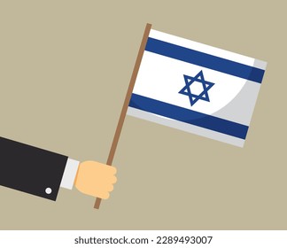 Hand holding an Israeli flag. Vector illustration.
