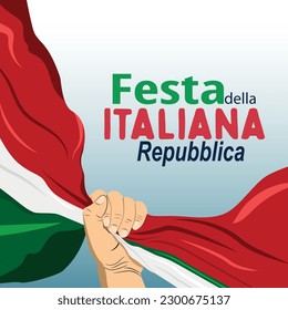 hand holding italian flag, Italy national patriotic  flyer banner card 