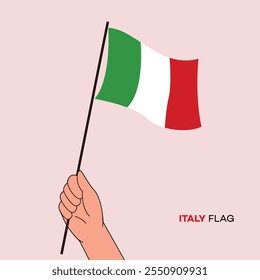 Hand holding Italy flag in line art drawing style. Italy hand Flag waving. Vector illustration