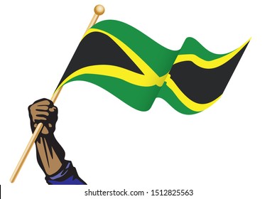 The hand holding the Jamaica flag.