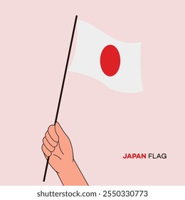 Hand holding Japan flag in line art drawing style. Japan hand Flag waving. Vector illustration