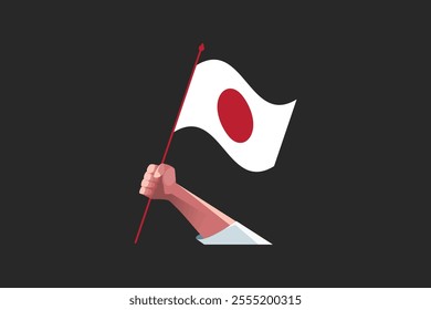 A hand holding a Japan flag, Flag of Japan national country symbol illustration Vector, Rectangle Japan flag illustration, Flat vector illustration
