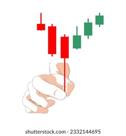 Hand holding japanese candlestick graph. Stock market and exchange business concept. Forex candlestick pattern. Trading chart concept.