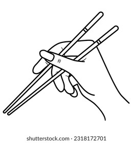 Hand holding Japanese chopsticks isolated on white background.Vector illustration.