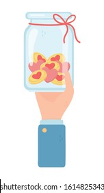 hand holding jar with coin hearts charity and donation concept vector illustration