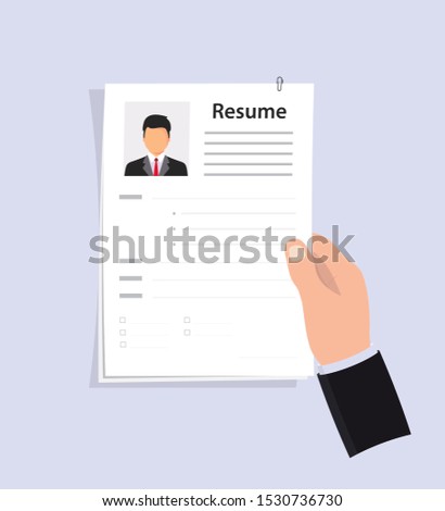 Hand holding Job application. CV papers. Human resources management concept, searching professional staff, analyzing resume papers, work. Selecting staff. Business resume.Searching professional staff