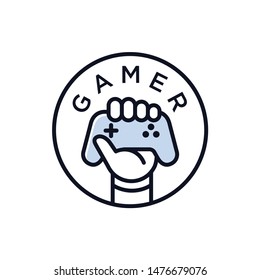 hand holding joystick for game vector icon logo design