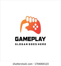 hand holding joystick for game vector icon logo design, Joystick flat logo. Game controller. Cybersport concept. Console gamepad. Vector illustration flat design