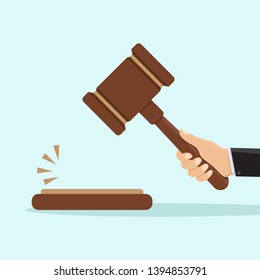 Hand Holding Judge Hammer Flat Design Vector Illustration