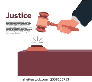 Hand holding judges gavel. Vector flat cartoon illustration stock illustration