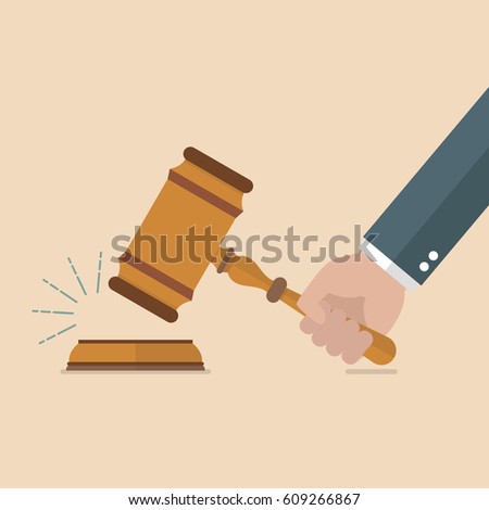 Hand holding judges gavel. Vector illustration