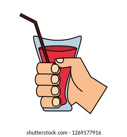 hand holding juice cup with straw