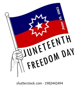 Hand holding Juneteenth flag, Juneteenth Independence Day. Freedom or Emancipation day. Annual american holiday, celebrated in June 19. Vector Illustration.
