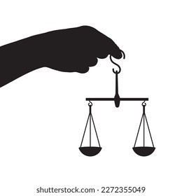 Hand holding justice balance silhouette vector.