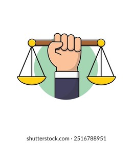 Hand Holding Justice Scale Vector Illustration. Civil Law Concept Design