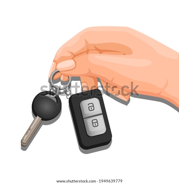 Hand holding key car symbol. automotive business\
illustration cartoon\
vector