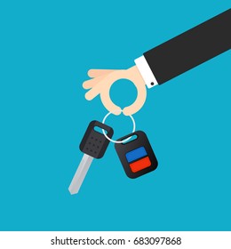 hand holding key car. Vector illustration isolated on background