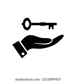 Hand, die eine Taste hält, flaches Vektorsymbol. Hand mit Schlüssel