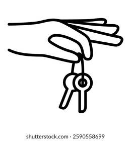 Hand holding the key icon in line style with editable stroke. Key icon