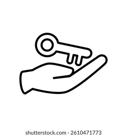 hand holding key icon, simple flat style, illustration, logo sign symbol pictogram template, for ui or ux isolated on white for mobile app, editable