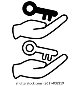 hand holding key icon, simple flat style, illustration, logo sign symbol pictogram template, for ui or ux isolated on white for mobile app, editable