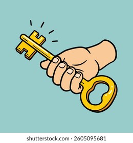 Hand holding key illustration cartoon icon
