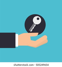 hand holding key lock protection icon design isolated vector illustration