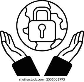 A hand is holding a key to a lock that is on a globe